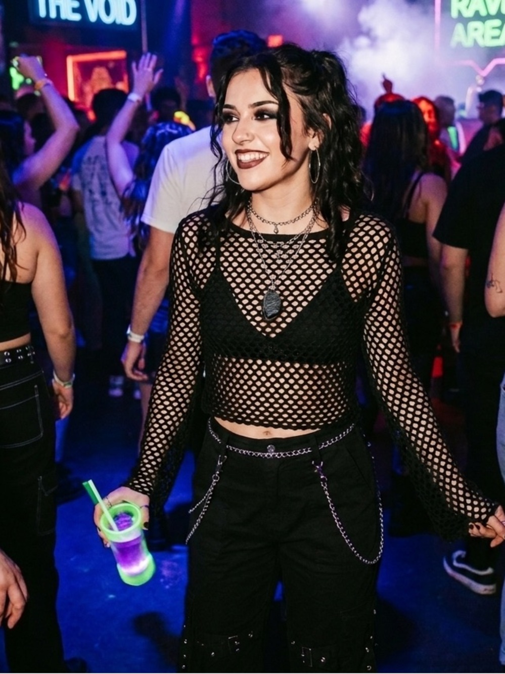 Y2K Goth Mesh Long Sleeve Crop Top Grunge Whimsigoth #rave